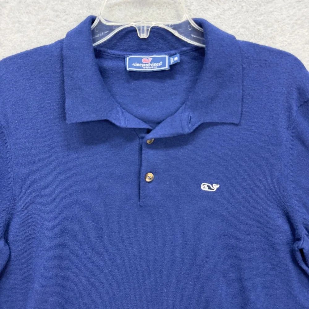 Vineyard Vines Polo Sweater Men Medium Blue Wool Blend Long Sleeve Whale Classic
